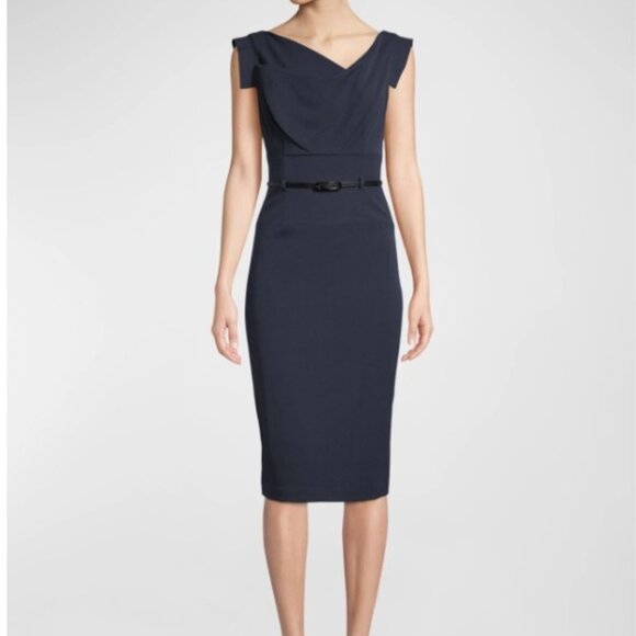 Black Halo Jackie O sleeveless tweed two-tone belted sheath dress -Size 6 - Picture 3 of 3